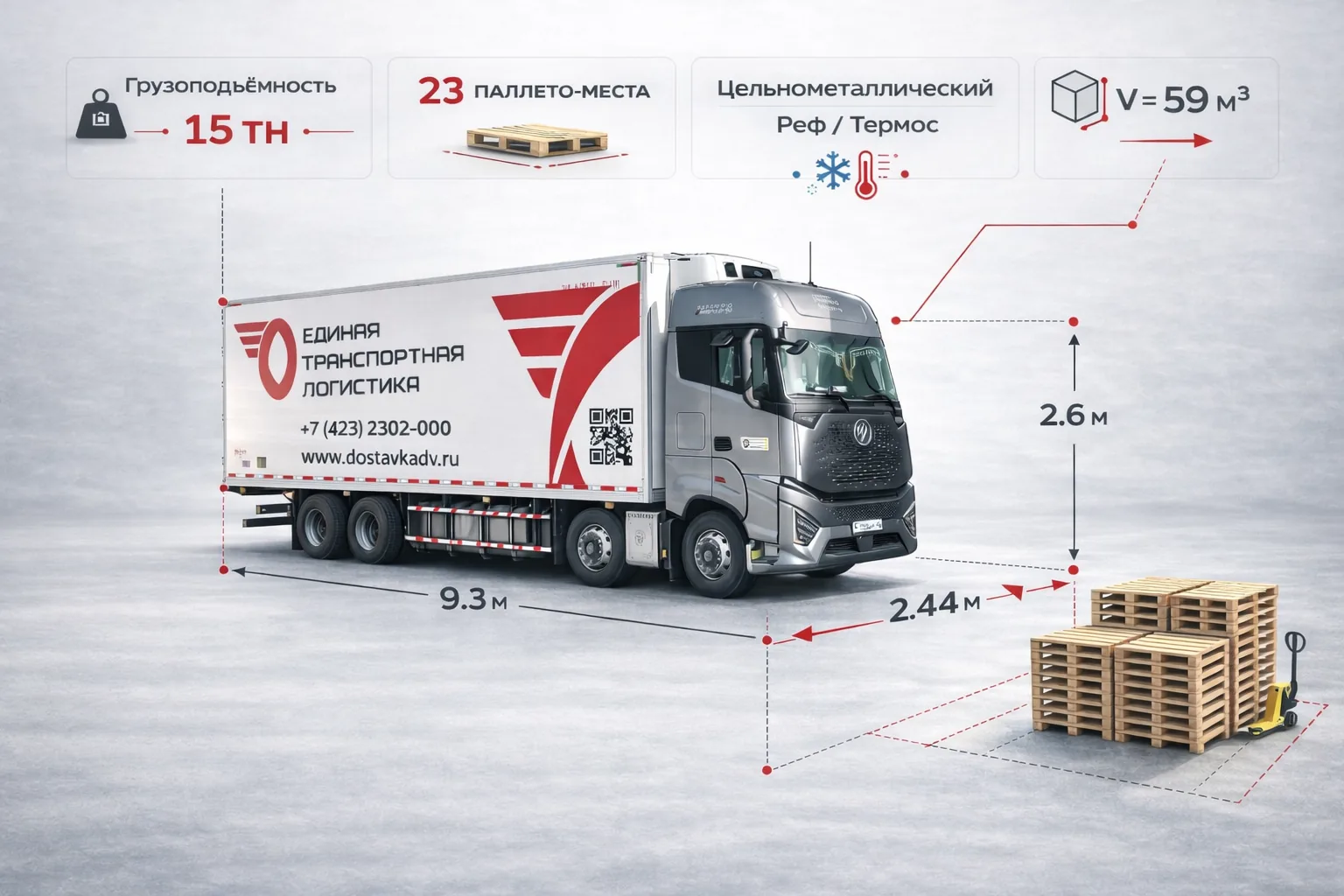 Магистральный рефрижератор Foton, светлая инфографика